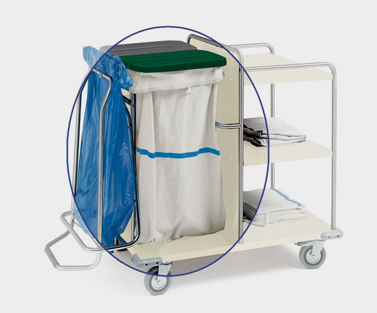 TORINOMED - Sacco per carrelli lavanderia in tessuto sintetico bianco con striscia blu.