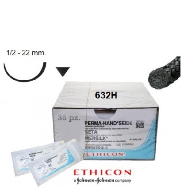 sutura_ethicon_seta_632H_3-0 SETA 3/0 - 632H - ETHICON intrecciata - 1/2 Ago X-1 22 mm. - 45 cm. filo - Conf. 36 pz.