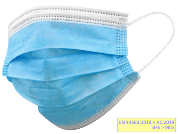 MASCHERINA CHIRURGICA FILTRANTE 98% 3 VELI tipo IIR con elastici - adulti - azzurra - TORINOMED
