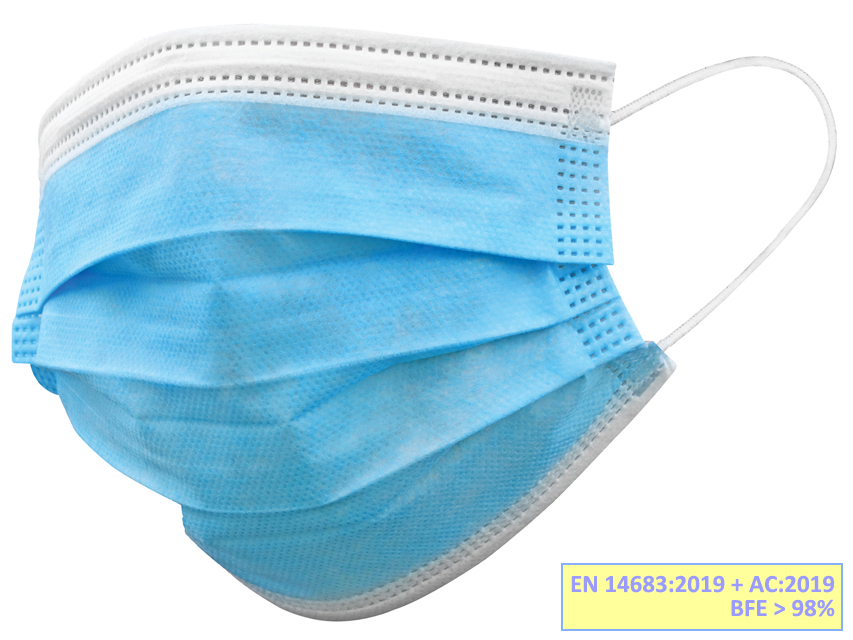 MASCHERINA CHIRURGICA FILTRANTE 98% 3 VELI tipo IIR con elastici - adulti - azzurra MASCHERINA CHIRURGICA FILTRANTE 98% 3 VELI tipo IIR con elastici - adulti - azzurra - TORINOMED