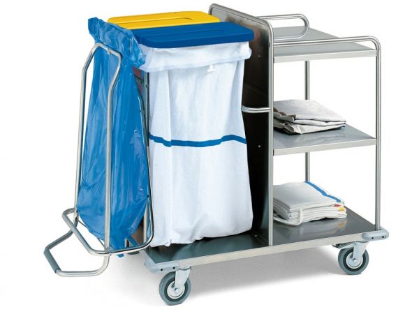 27465 Questo carrello consente di recuperare la biancheria sporca mentre viene distribuita quella pulita ai letti dei pazienti. Struttura in acciaio inox.