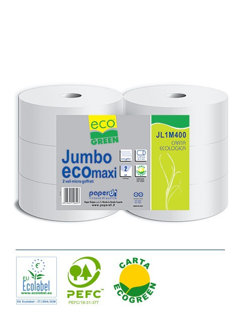 Carta igienica Maxi Jumbo 2 veli , 300 metri, confezione da 6 rotoli, Eco Green