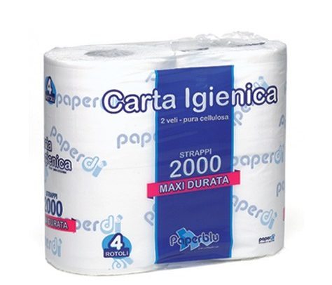 3906.jpg Carta igienica 2 veli, 2000 strappi, confezione da 4 rotoli in pura cellulosa - TORINOMED