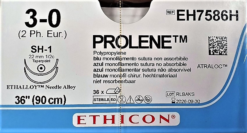 5824.jpg PROLENE 3/0 – EH7586H – ETHICON monofilamento – 1/2 - ago: 2 x SH-1 22 mm. - 90 cm. filo – conf. 36 pz.