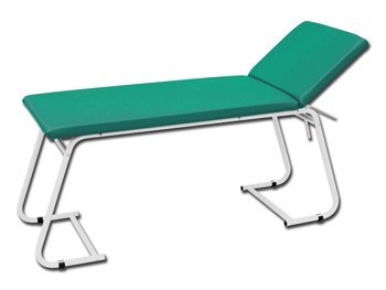 Lettino da visita medica verde con telaio in acciaio bianco