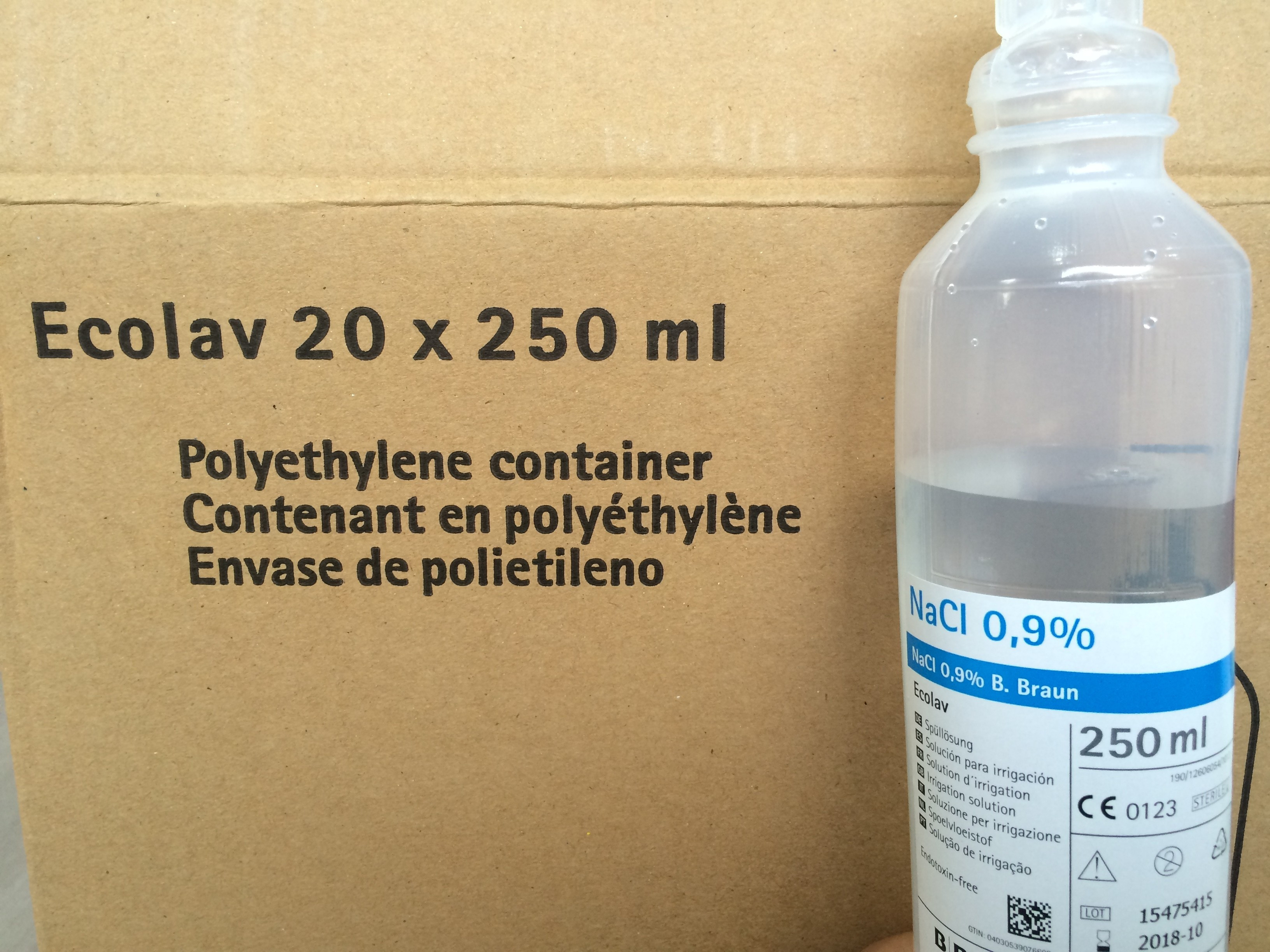 Torinomed - Soluzione fisiologica di irrigazione e di lavaggio Ecolav NaCl 0,9% - B Braun, non richiudibile, sterile, 250 ml
