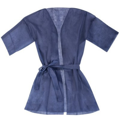 Kimono monouso blu scuro in polipropilene con cintura in vita, maniche a tre quarti, taglia unica Kimono monouso blu scuro in polipropilene con cintura in vita, maniche a tre quarti, taglia unica