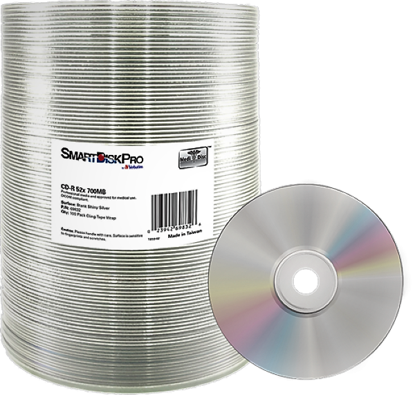 5499.jpg VERBATIM CD-R 700 MB 80 Min 52x Shrink 600 Pz. VERBATIM Smart Disk Pro Stampabile Bianca 23-118 Mm. - CD AD USO MEDICALE (€ 0,24 cad.)