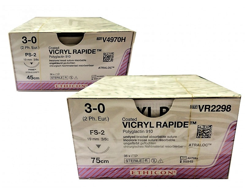 5892.jpg VICRYL RAPIDE 4/0 – V2920G – ETHICON intrecciata – 3/8 Ago FS-2 19 mm. – 45 cm. filo – Conf. 12 pz.