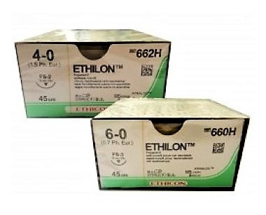 5910.jpg ETHILON 5/0 – 661H – ETHICON monofilamento – 3/8 – ago: FS-2 19 mm. – 45 cm. filo – conf. 36 pz.