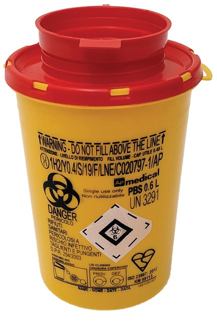 Torinomed - Contenitore rifiuti taglienti LINEA PBS - PBS 0,6 lt. - Ø 10 x 14,5 h cm. - conf. 100 pz. Torinomed - Contenitore rifiuti taglienti LINEA PBS - PBS 0,6 lt. - Ø 10 x 14,5 h cm. - conf. 100 pz.