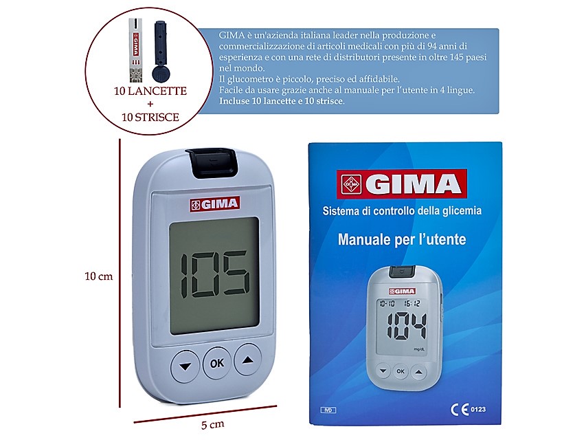24111_b KIT COMPLETO GLUCOMETRO GIMA Bluetooth mg/dl