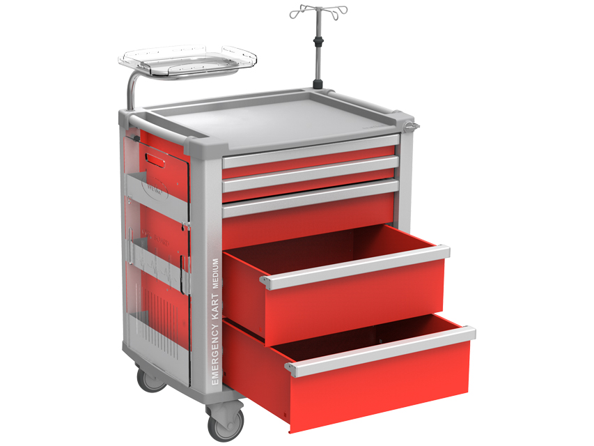 CARRELLO EMERGENZA MEDI KART - rosso - TORINOMED_CASSETTI Carrello emergenza MEDI KART - rosso