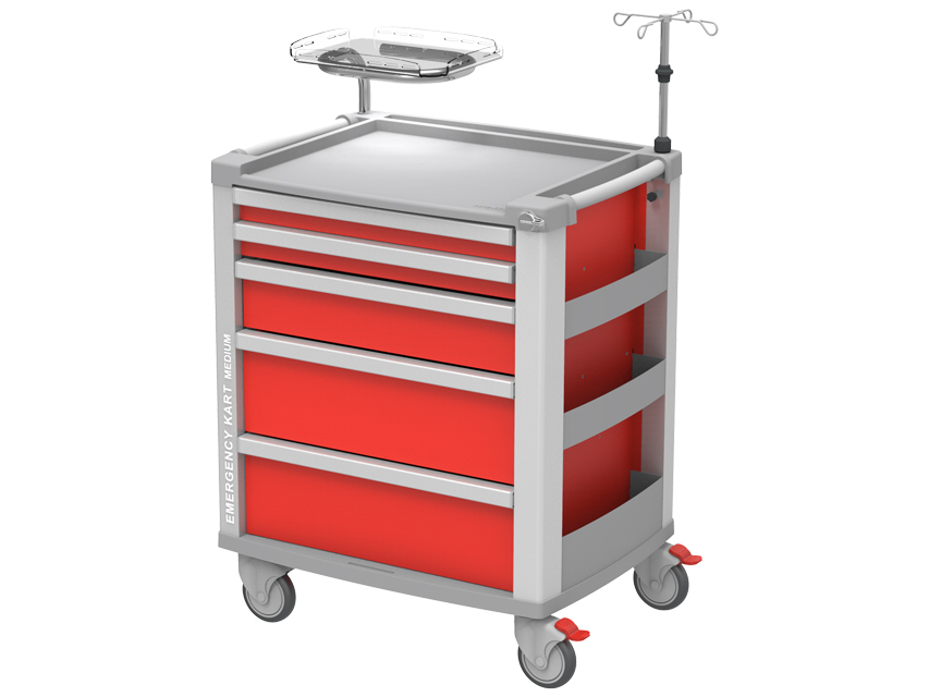 CARRELLO EMERGENZA MEDI KART - rosso - TORINOMED_LATERALE Carrello emergenza MEDI KART - rosso