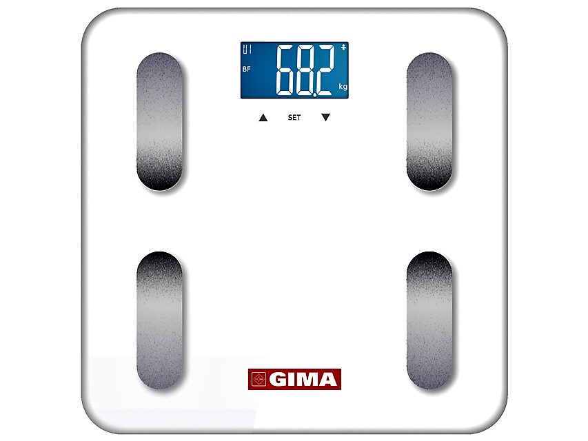 27269 TORINOMED - BILANCIA BODY FAT equilibra - bianca Bilancia per misurare il grasso corporeo, con tecnologia intelligente SENSE ON. Monitoraggio di IMC, grasso corporeo, acqua, massa muscolare e massa ossea. Ampio schermo LCD retroilluminato e piatto in vetro temperato di sicurezza. Funzione memoria e accensione e spegnimento automatici. Indicatori di sovraccarico e di batteria scarica. Fornita con 4 batterie AAA.