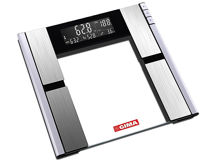 27270 TORINOMED - BILANCIA BODY FAT NEMESI Analizzatore corporeo a schermo intero, con 4 sensori G ad alta precisione. Misura il grasso corporeo, l'acqua, la massa muscolare, la massa ossea e l'IMC. Memoria 8 utenti. Schermo intero LCD molto ampio e retroilluminato con lettura su due righe e pulsante meccanico. Forma ultrasottile. Funzione di accensione automatica. Piattaforma di 6 mm in vetro temperato, elettrodi in acciaio inox.