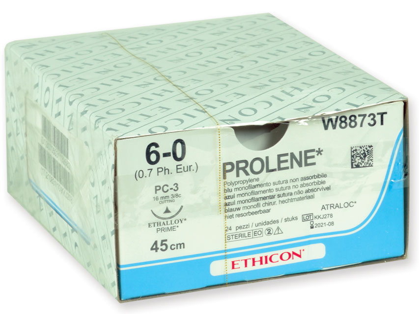 22322 PROLENE 6/0 – W8873T – ETHICON monofilamento – 3/8 - ago: PC-3 Prime 16 mm. - 45 cm. filo – conf. 24 pz.
