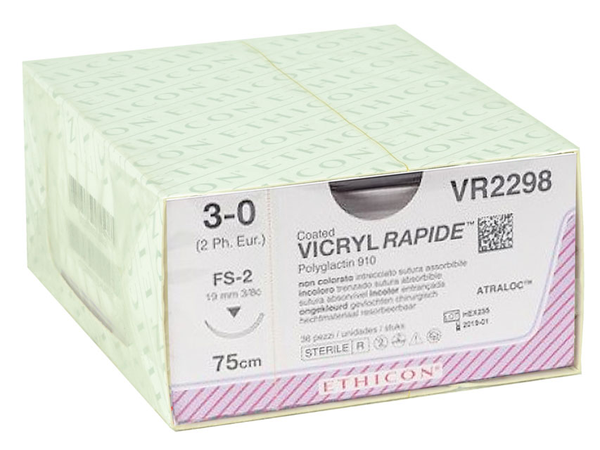 22375 VICRYL RAPIDE 3/0 – VR2298 – ETHICON intrecciata – 3/8 Ago FS-2 19 mm. – 75 cm. filo – Conf. 36 pz.