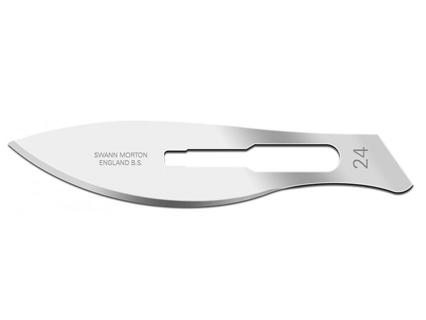 22409 Lame bisturi monouso sterili in acciaio SWANN-MORTON C/S confezione da 100 pezzi - da n. 20 a n. 24
