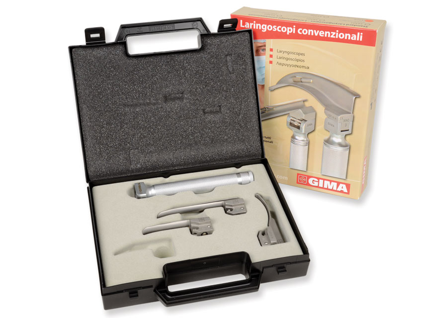 34305 TORINOMED - SET LARINGO PEDIATRICO STANDARD RICARICABILI (MANICO + LAME) • (3 lame MILLER 0-1, Mc INTOSH 0)