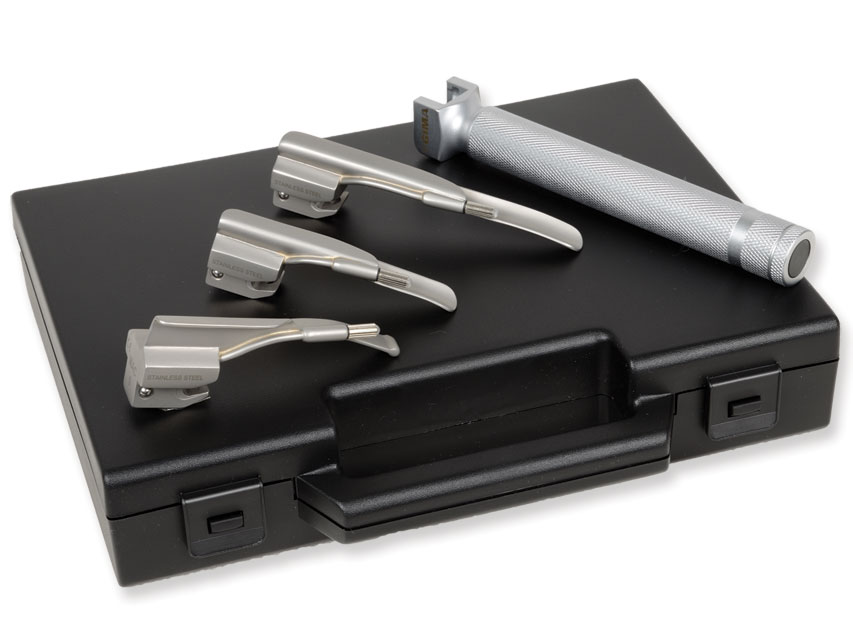 34305_a TORINOMED - SET LARINGO PEDIATRICO STANDARD RICARICABILI (MANICO + LAME) • (3 lame MILLER 0-1, Mc INTOSH 0)