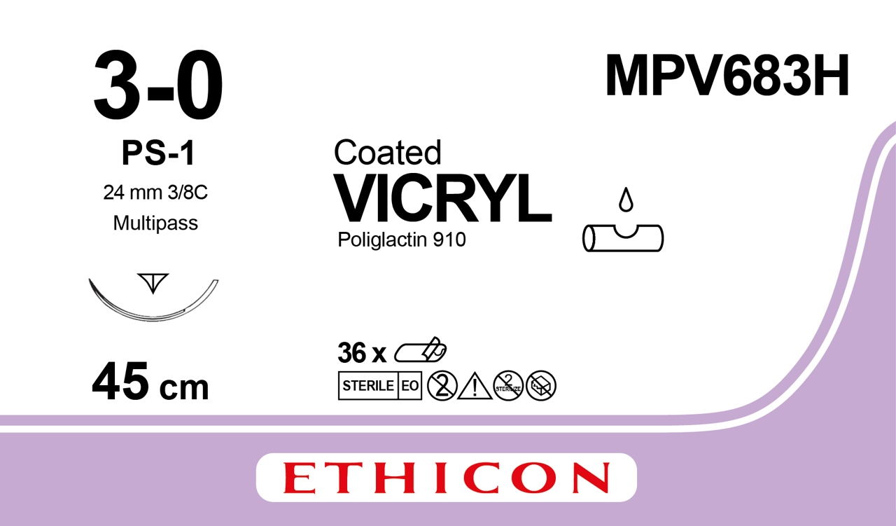 MPV683H VICRYL 3/0 – MPV683H – ETHICON intrecciata – 3/8 Ago - PS-1 24 mm. – 45 cm. filo – Conf. 36 pz.