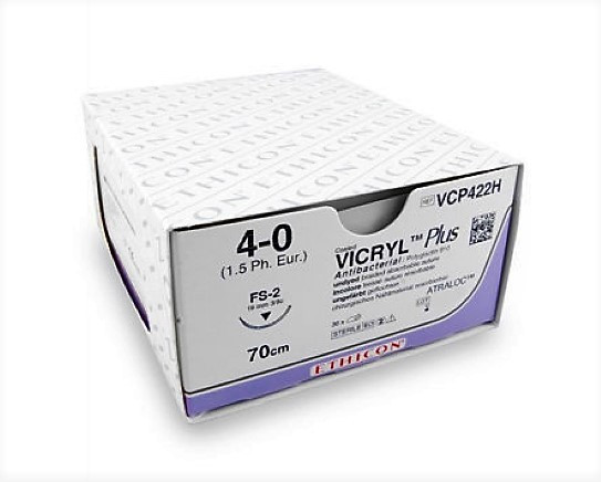 VCP392ZH VICRYL PLUS 4/0 - VCP392ZH - ETHICON intrecciato - 3/8 - ago FS-2 19 mm. - 45 cm. filo – conf. 36 pz.