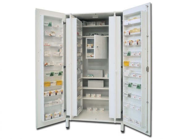 27942.44.45 ARMADIO PORTAFARMACI - in bilaminato, spessore 20 mm. - 100 x 60 x h. 195 cm. - con tesoretto per stupefacenti