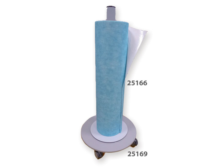 CARRELLO PER ROTOLI ASSORBENTI CON ROTOLO INSERITO ALL'INTERNO ROTOLO ASSORBENTE IMPERMEABILE 90cmx50m - 2.500 ml/m2